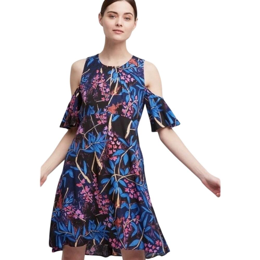 ANTHROPOLOGIE MAEVE EILIA COLD SHOULDER TROPICAL FLORAL DRESS